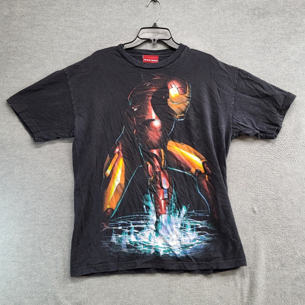 VINTAGE Iron Man Men Shirt Large Black Marvel Hero Graphic Crew Neck READ
